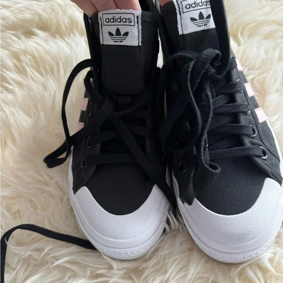 Adidas Women's Black and Pink Platform Sneakers 3.5 kids - Picture 3 of 4